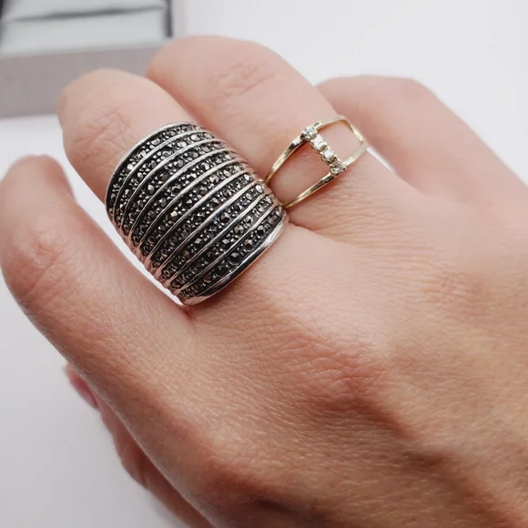 Marcasite 925 Sterling Silver 9 Row Statement Ring